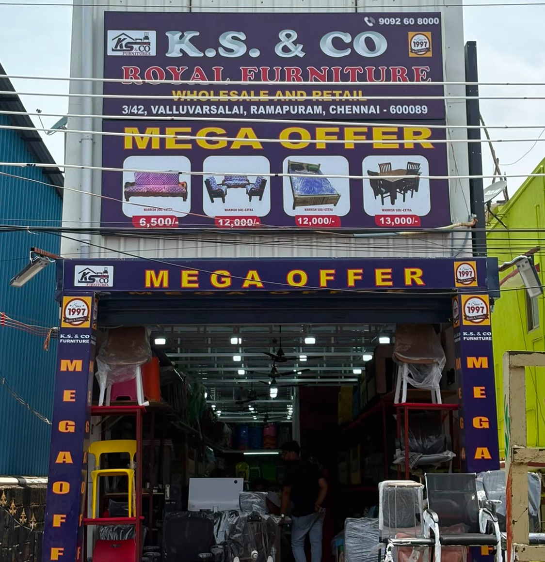 K.S. & Co Royal Furniture showroom at Valluvarsalai, Ramapuram, Chennai